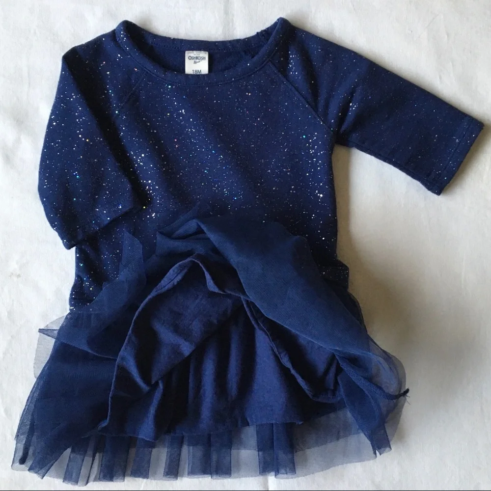 Oshkosh Dress Size 18 Months Tutu Skirt Navy Blue Sparkles on top worn once EUC